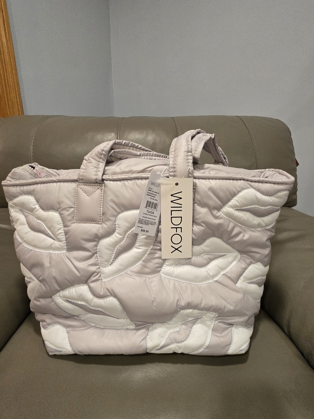 WILDFOX Pink Quilted Lip-Accent Tote Bag NWT